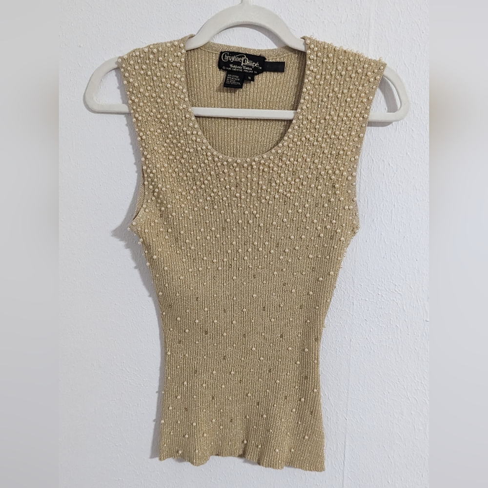 Beaded gold, Christine Phillipé, Tank top, size S